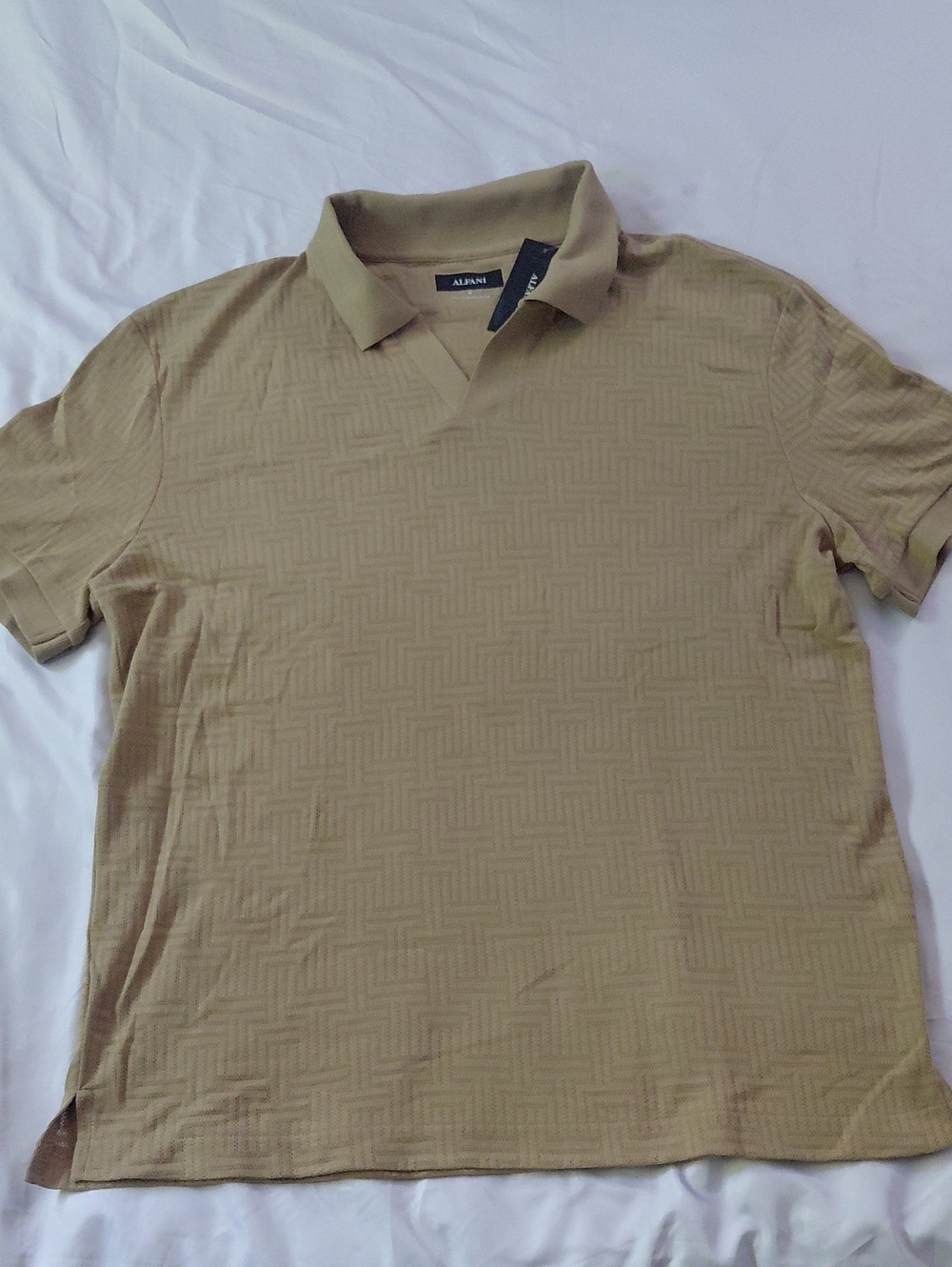 Alfani Mocha Brown Tan Collared Woven Polo Mens M NWT